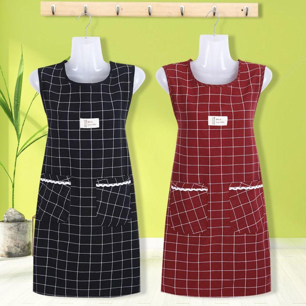 Large Pocket Cooking Apron Cotton Overalls Chef Aprons Household Sleeveless Apron  Home Cooking