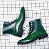 Men Business Ankle Boots Black Green Lacquer Leather Fashion Button Block Boots British Style Chelsea Boots Size 38-46 Men Boots