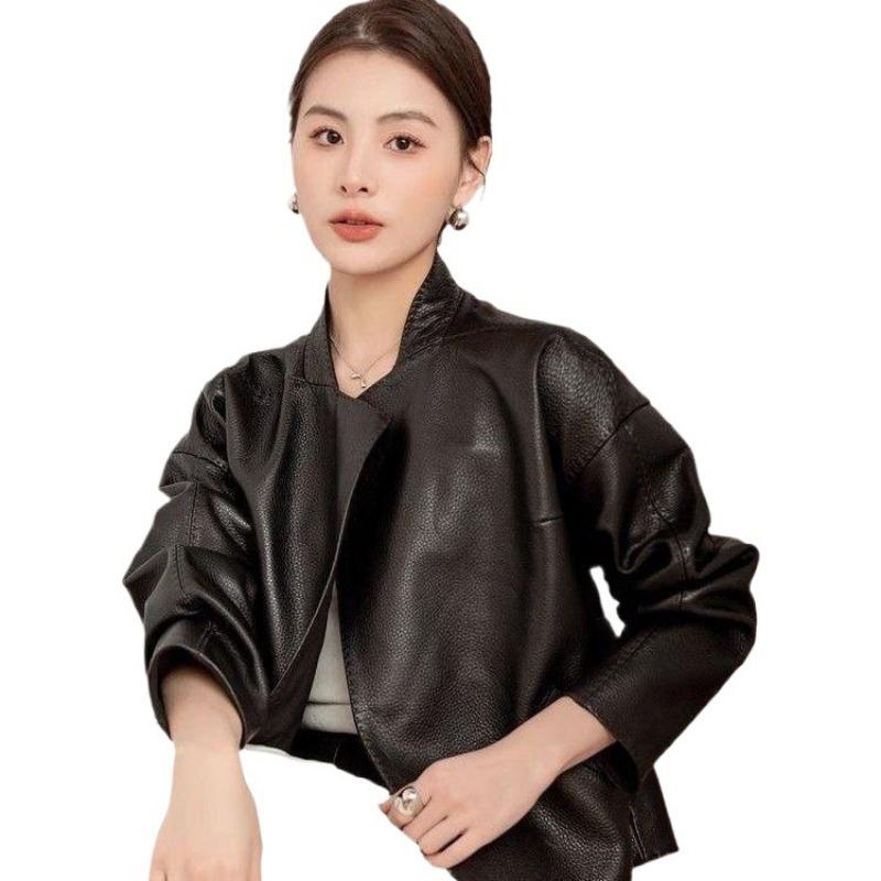 Vintage Leather Jacket Women's Short Trend Spring and Autumn Leather Jacket Small Skinny