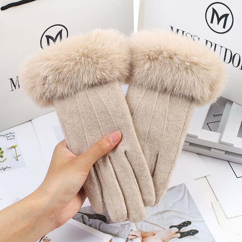 Women Autumn Winter Cashmere Warm Mittens Full Finger Mittens Women Outdoor Sport Female Gloves