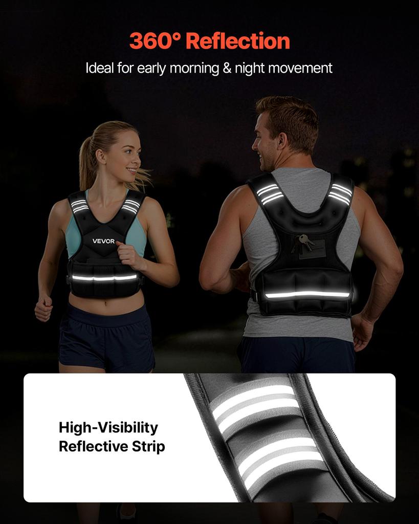 VEVOR Adjustable Weighted Vest, 11-20lb Weight Vest with 6 Ironsand Weights and Reflective Stripe, Body Weight Vest Exercise Set for Men Women