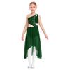 Mädchen Lyrical Tanzkostüm Glänzende Strasssteine Ein Schulter Ärmellos Cutout High Low Fließendes Netzkleid Tanzkleidung