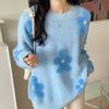 Milk Blue Soft Sweater Women's Fall and Winter Beaded Flowers Design Sense of Niche Fashion Foreign Sweet Comfortable and Versatile