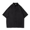 Men's Black Satin Short Sleeve Shirt Casual Oversized Streetwear Top