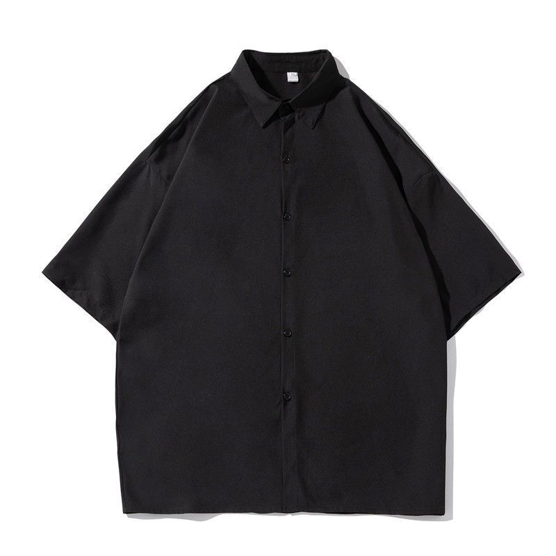 Men's Black Satin Short Sleeve Shirt Casual Oversized Streetwear Top