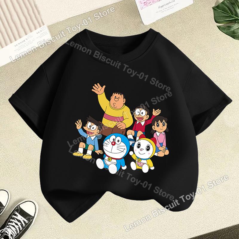 Doraemons Series Boys Girls Short Sleeve Top Summer Hot Cartoon T-shirt Cute Kids Base Clothes O-neck Funny Birthday Gift