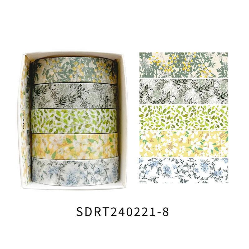 5rolls/pack Spring Flowers Romantic Series Washi Tapes Multi Color Floral Pattern Decorative Skinny Blooms Masking Tapes