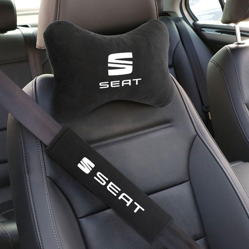 Opěrka hlavy autosedačky Auto Logo Polštářek na krk Ramenní chránič pásu pro Seat Ibiza Leon Cupra Ateca Altea Arona Tarraco Toledo Exeo