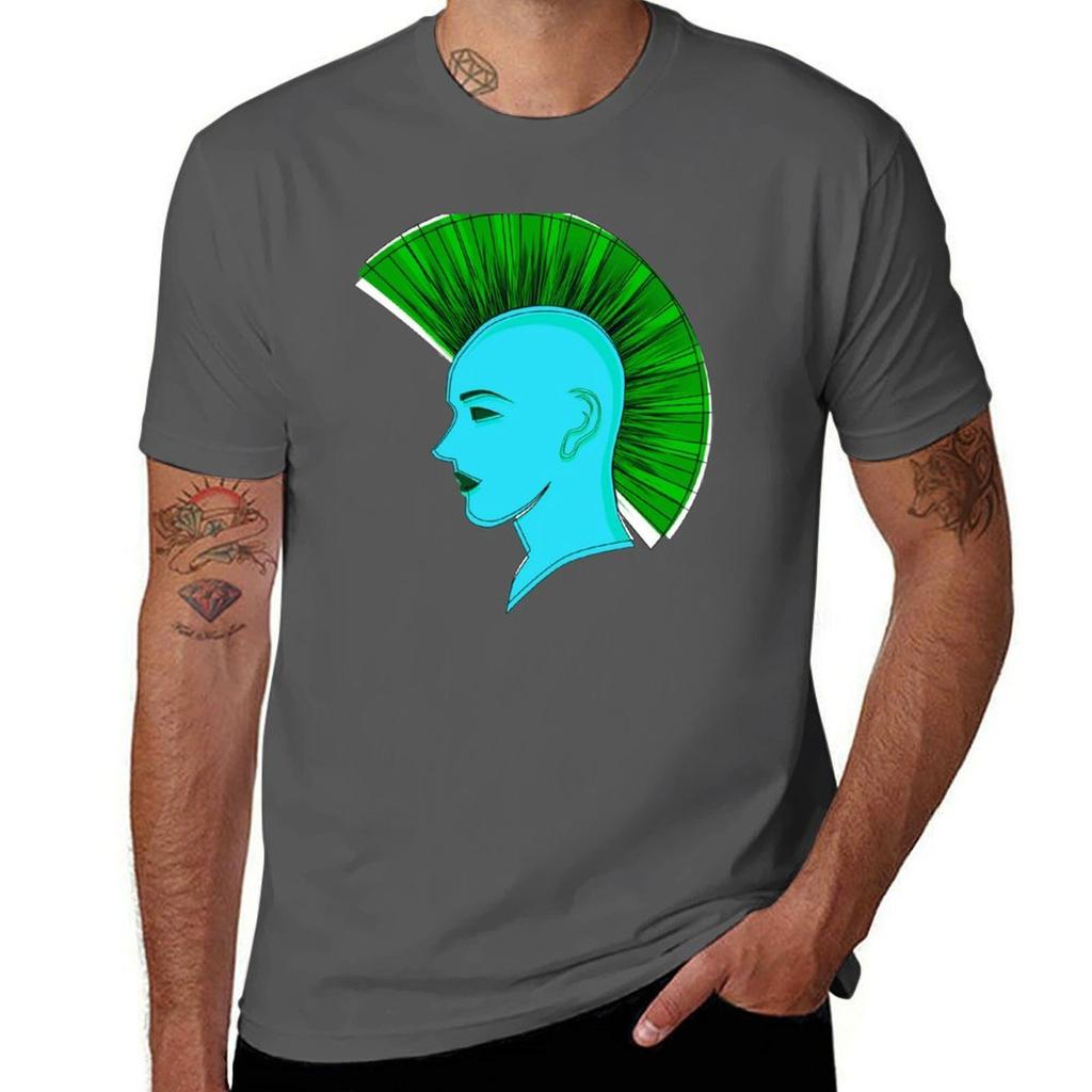 Silhouette With Green Mohawk Unusual Hairstyle Tshirt Work Outdoor Tshirt For Unisex