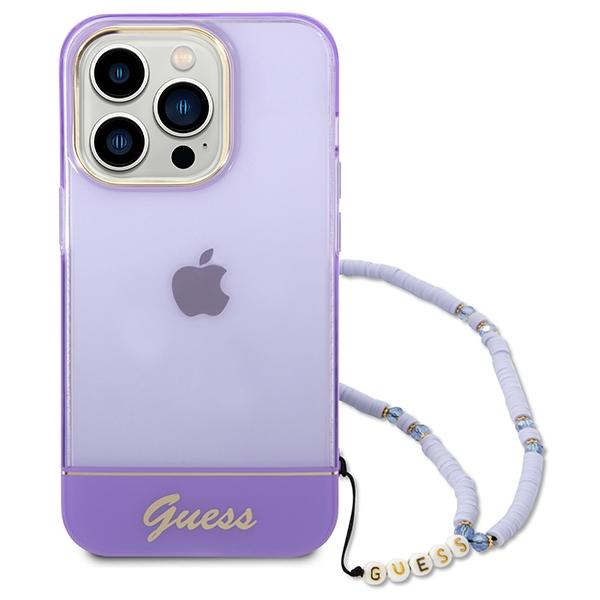 Etui do iPhone 14 Pro Max Guess Translucent Pearl Strap Fioletowe