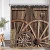 Rustic Barn Door Shower Curtains Rural Life Green Vines Wheel Wooden Plank Door Bath Decor Vintage Western Cowboy Bath Curtain
