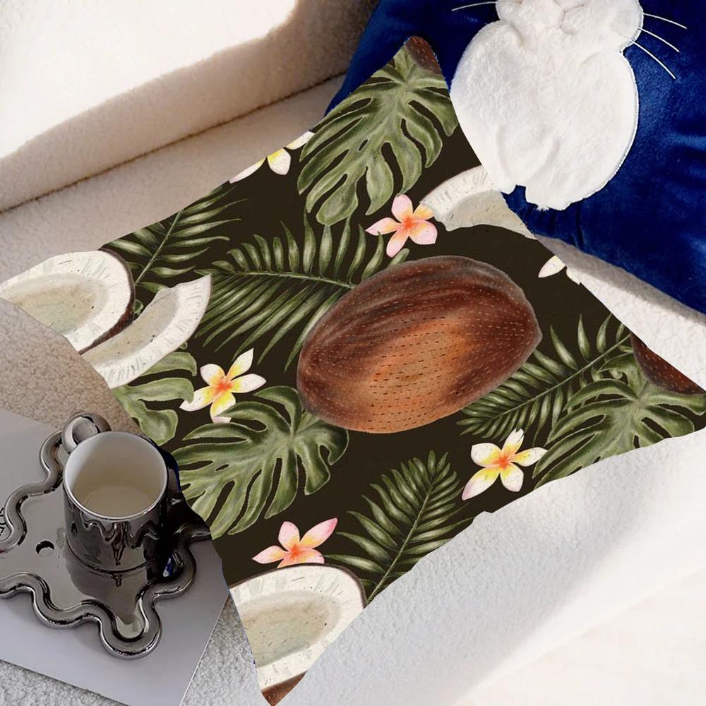 Coconut Leaves Pillow Case Pillow Cover Case Square Room Sofa With For Home Use Plush Cute Cushion Cover