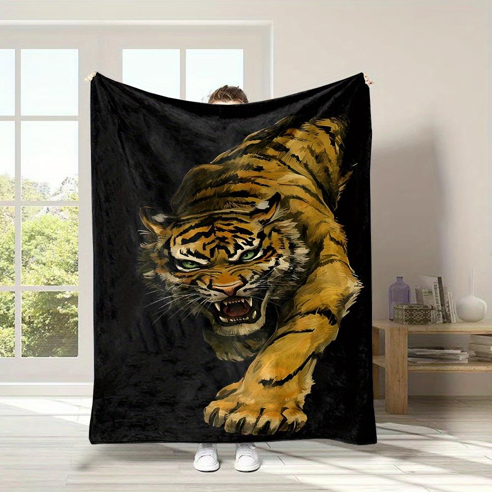 

Powerful tiger pattern Flannel printed blanket suitable for all seasons suitable for living room office sofa and travel 75x90cm