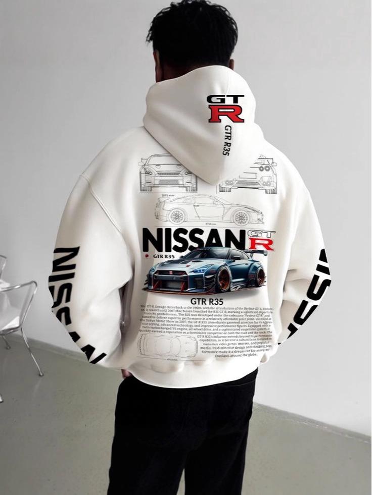 Evropsko-americká mikina s potiskem auta pro muže, ležérní, volný střih, dlouhý rukáv