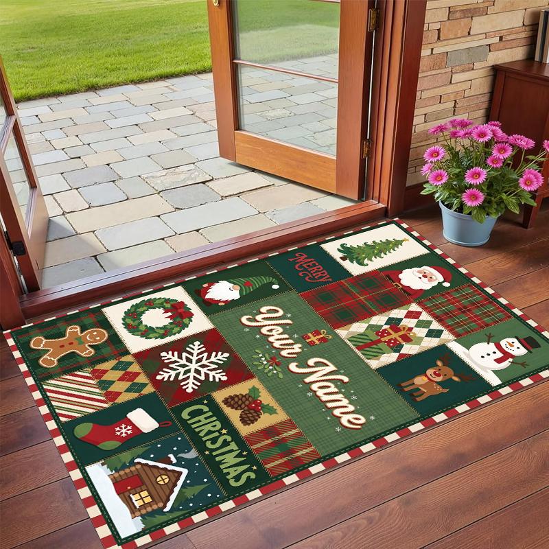 Christmas Custom Name Printed Square Area Rug Soft Non Slip Floor Carpet For Bedroom Holiday Gift