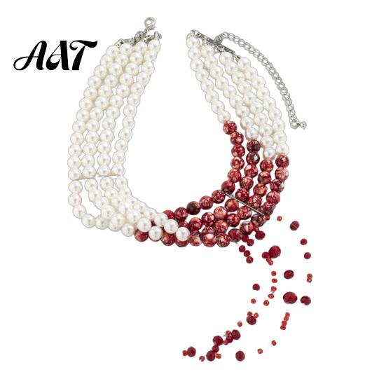 Mysterious Fashion Jewelry Gothic Blood Drop Choker, Layered Faux Pearl Necklace, Red Tassel Spooky Party Earrrings, Punk Style Vampire for