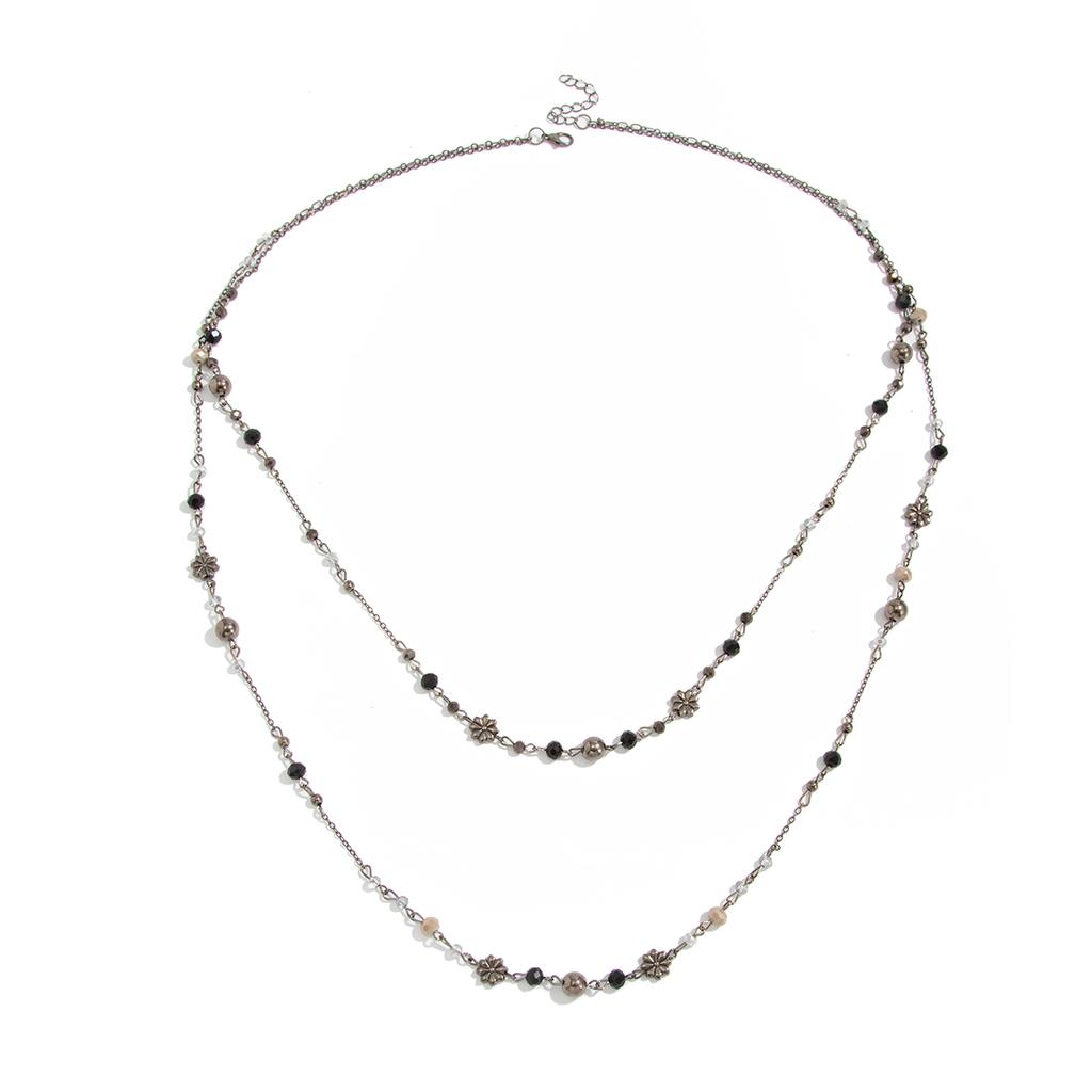 Ingemark Ethnic Flower Crystal Beads Long Chain Necklace for Women 2026 New Trend Simple Metal Neck Sweater Jewelry Accessories