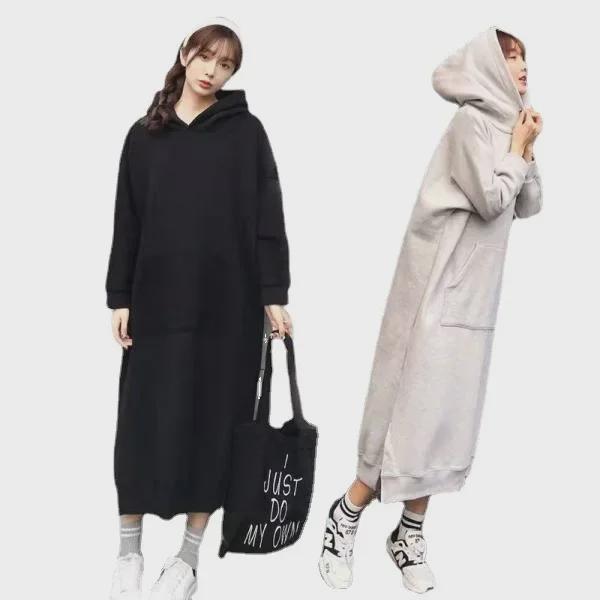 Dámské sametové mikinové šaty s kapucí nadměrné velikosti - 200 až 300 liber.