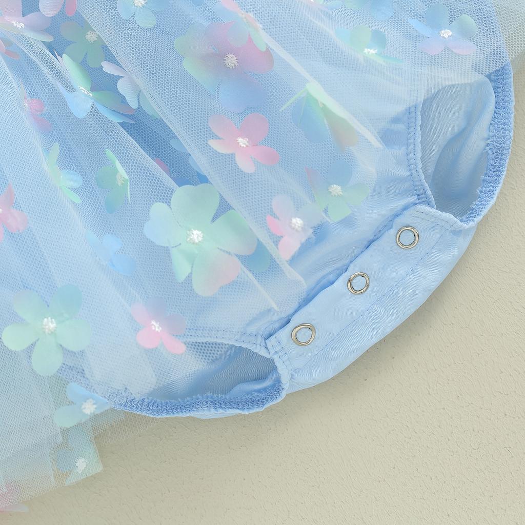 Baby Girl Summer Outfits Short Puff Sleeve 3D Flower Romper Tulle Dress with Headband Set 2Pcs Clothes