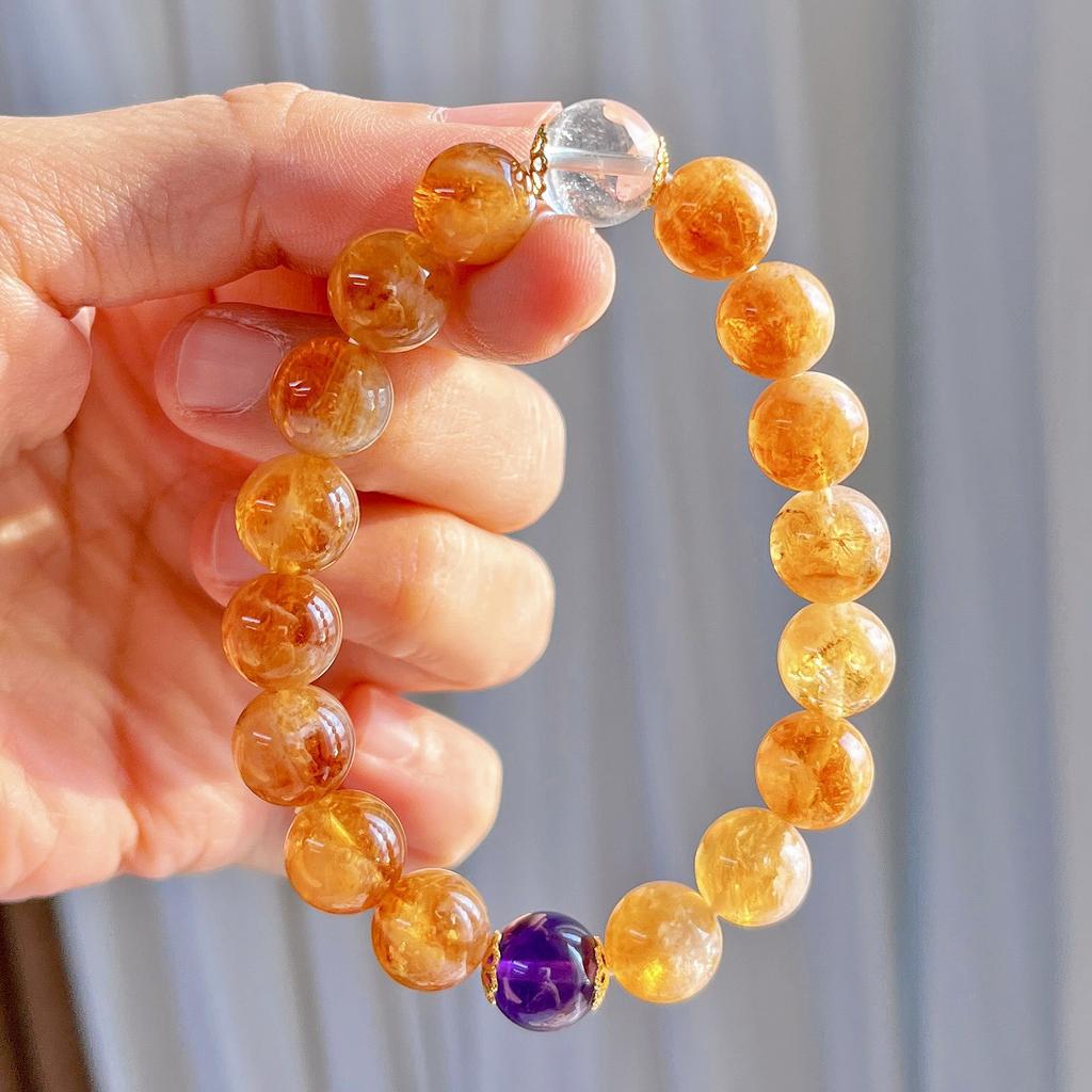 Autumn And Winter New 10Mm Natural Amethyst White Crystal Caramel Honey Citrine Bracelet Bracelet