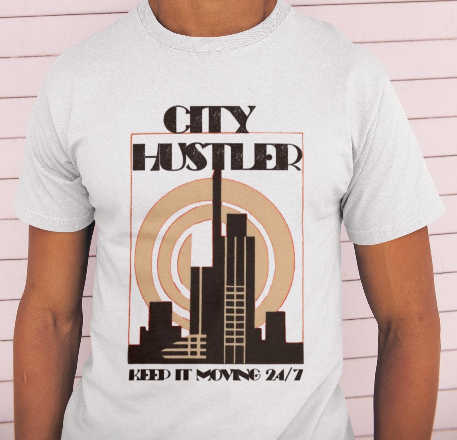 Art Deco City Hustler T-Shirt: Rising Sun Skyline Print 4XL