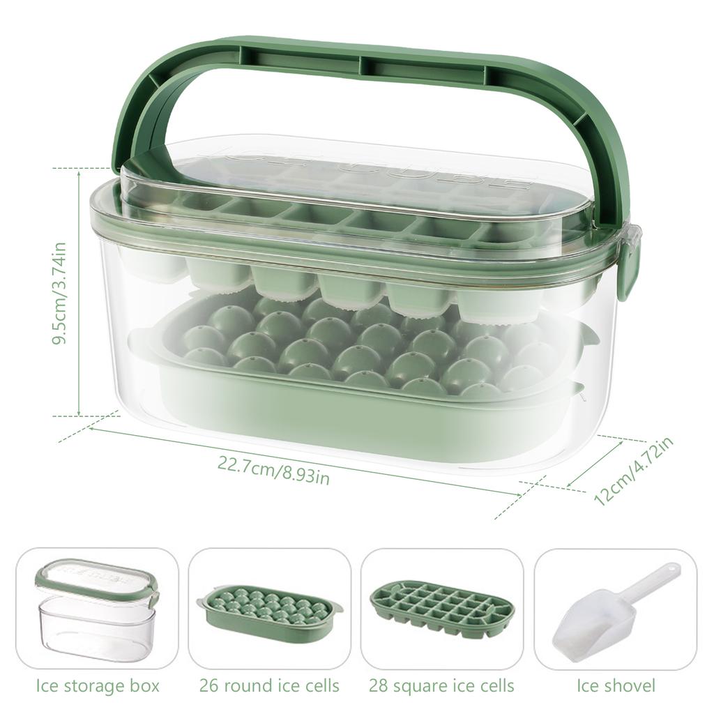 Ice Cube Tray with Lid and Bin Reusable Silicone Ice Ball Maker for Freezer 2-Layer Stackable Ice Tray Molds Release Ice Ball