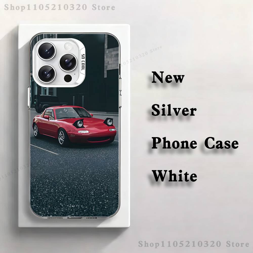 Cute M-Miata M-Mx5 Red Car Phone Case For iPhone 17,16,15,14,13,12,11,Mini,Pro,E,MAX White Matte Silicone Whtie Cover
