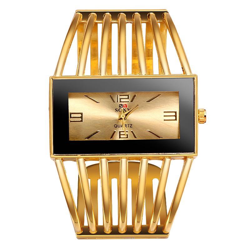 

Розкішні Модні Годинники Рожеве Золото Жіночі Браслет з Нержавіючої Сталі Браслет Прямокутний Кварцовий Годинник