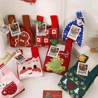 Customizable Christmas Knit Gift Bags - Festive Creative Tote with Large Capacity