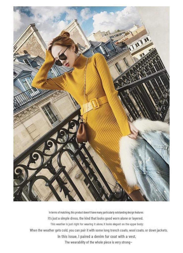 Autumn/Winter 2025 High-Neck Knit Wool Split Dress