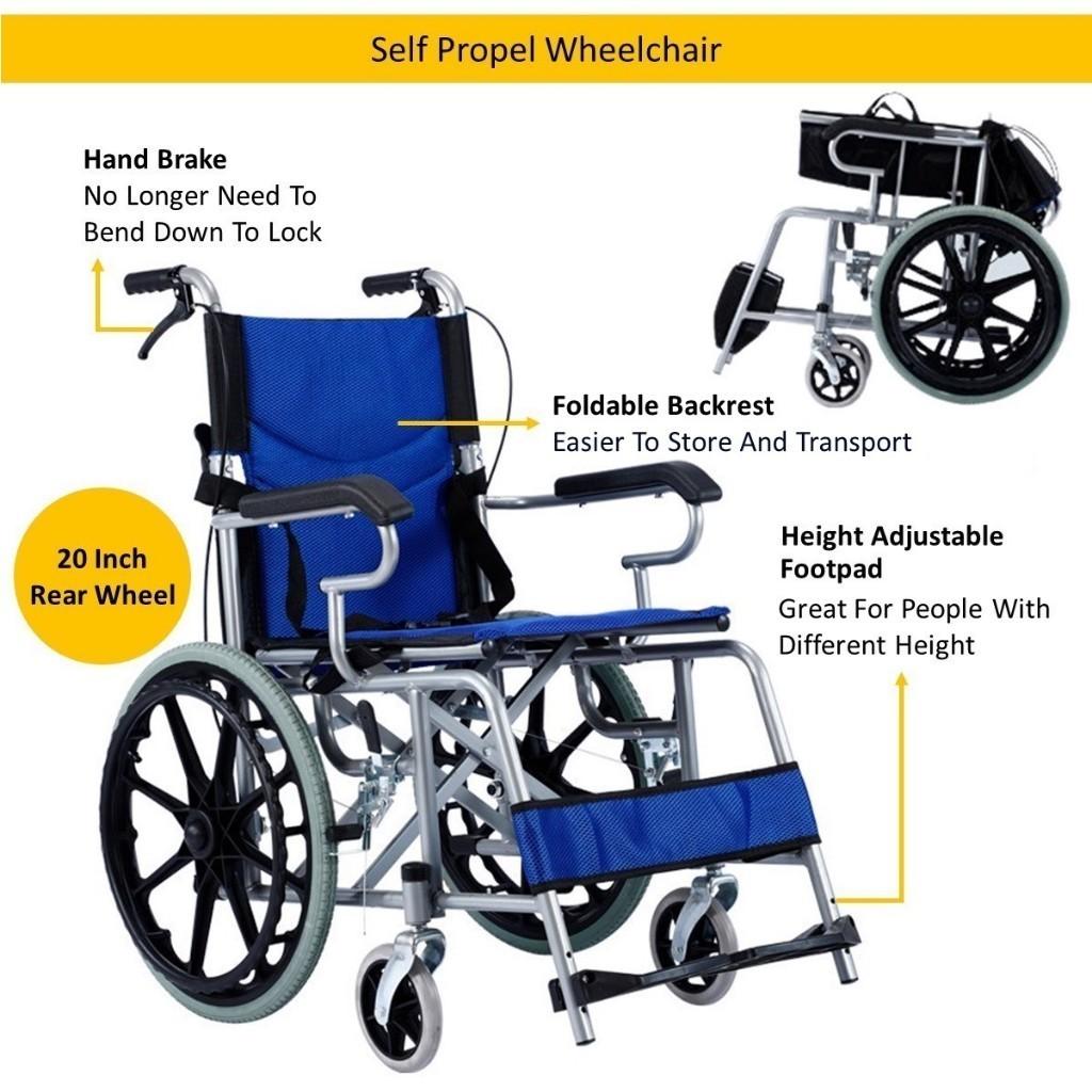 Foldable Self Propel Wheelchair Portable Lightweight Travel Push Chair