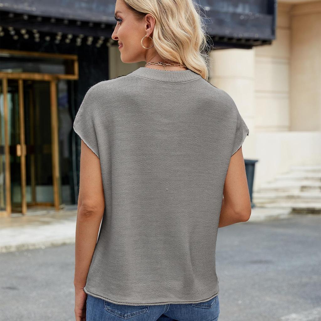 Women's Summer Round Neck Short Sleeve Knit Sweater Pullover Vest