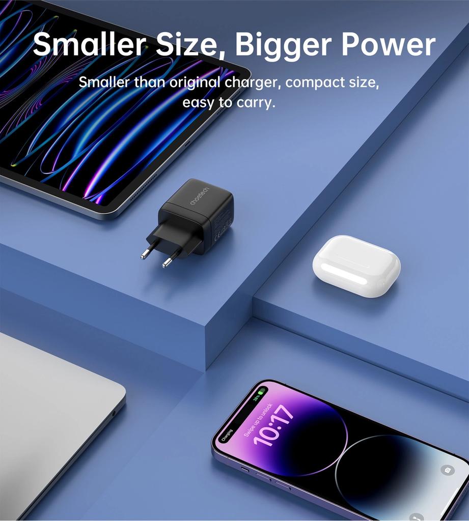 Ładowarka Sieciowa Choetech Pd6051 Usb-C Usb-C Pd 35W Gan Z Wyświetlaczem - Czarna