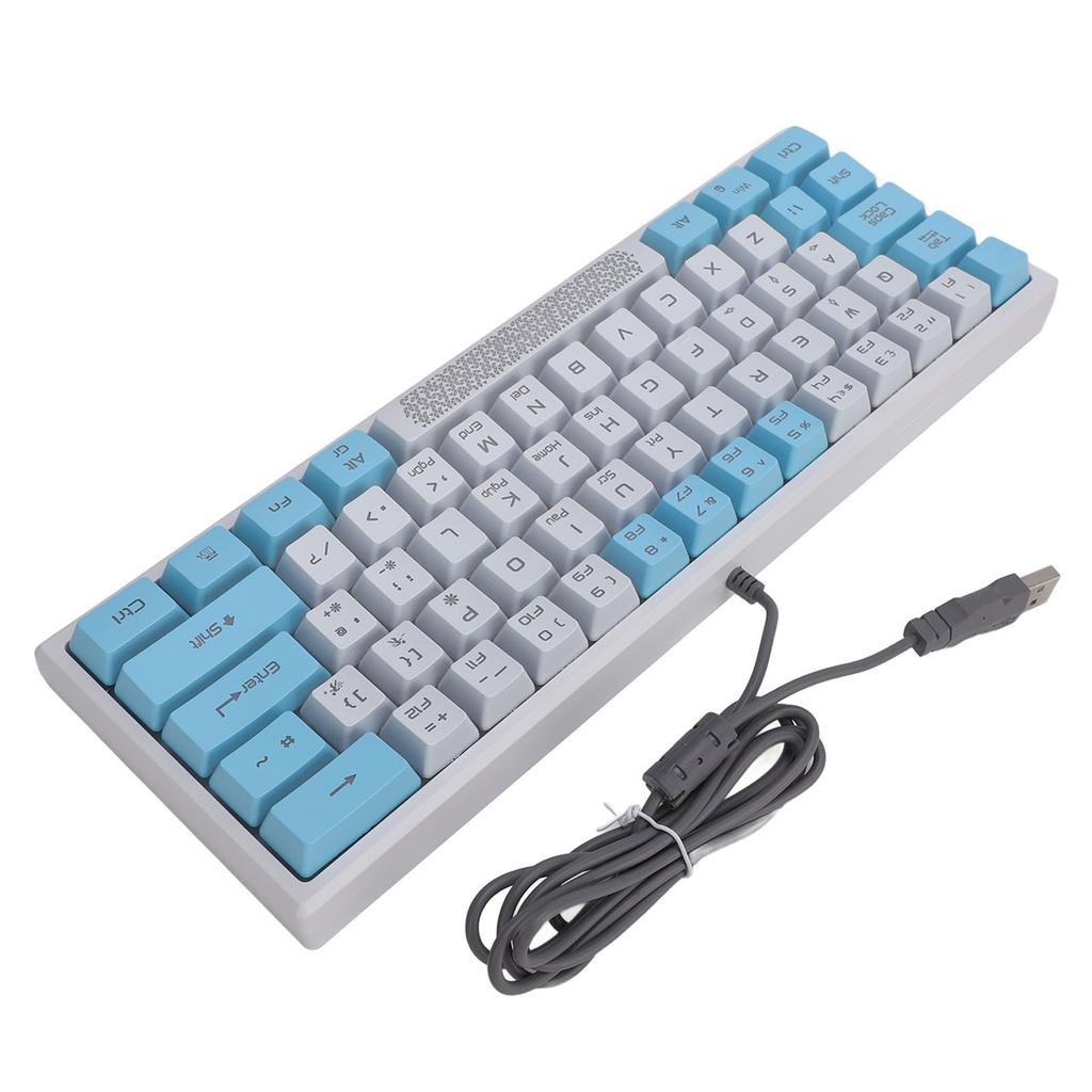 Drátová RGB klávesnice Citlivé ovládání Rychlá odezva 62 kláves Bílé a modré krytky kláves Herní