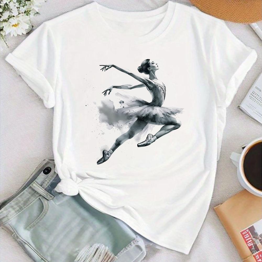 Watercolor Ballerina Print Shirt Bag Baller Dancer Outfit T-shirt Women Summer Clothes Tops Girls Short Sleeve Tee Female Shirts