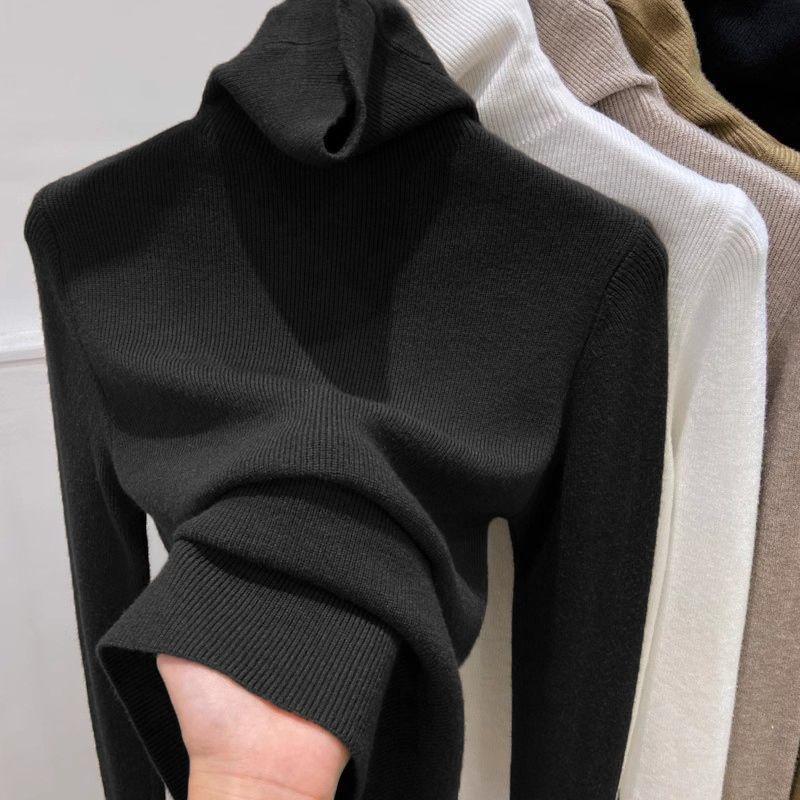 Women's Autumn Winter Slimming Pile-Collar Base Layer - Slim-Fit High-Neck Pullover Knit Sweater for Inner Wear