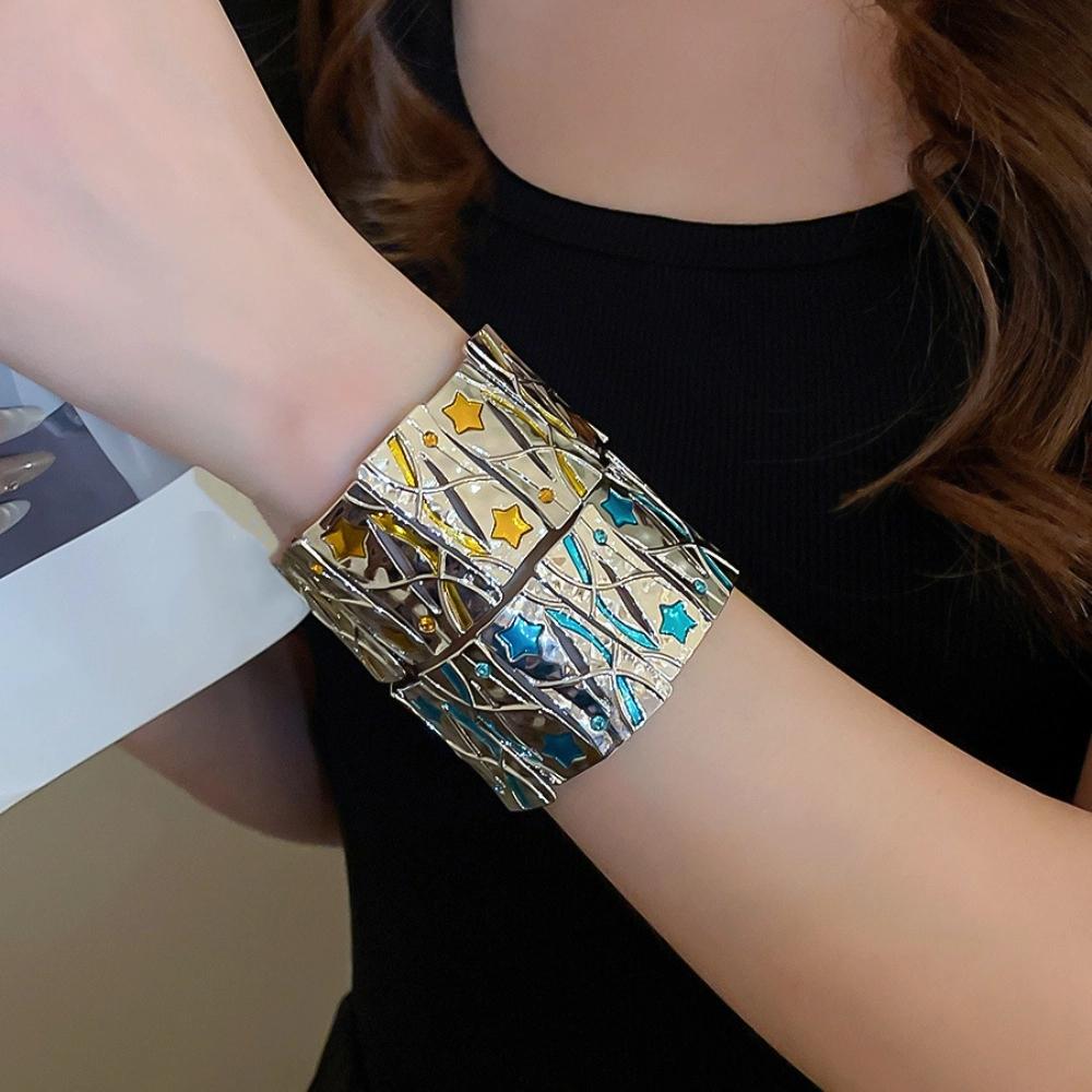 Blue/Yellow Star Zinc Zinc Alloy Bracelet Hand Ring Women's Hand Bracelet Elastic Square Star Bangle  Girl