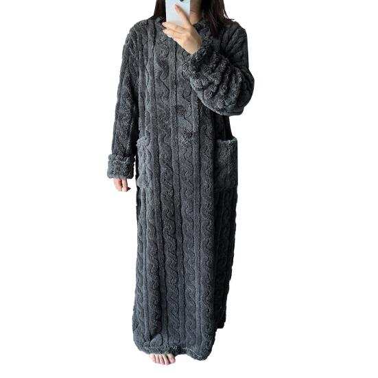 Women's Flannel Nightgown Fuzzy Fleece Sleepdress Loose Crew Neck Long Nightdress with Pockets Cozy Plush Warm Winter Pullover Loungewear