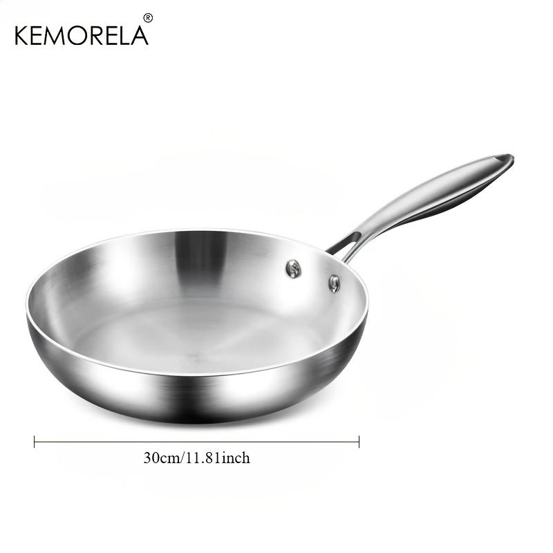 KEMORELA 316 Stainless Steel Frying Pan, Mirror Polished Design,Three-Layer Stainless Steel Multiple Sizes for Induction Cookers