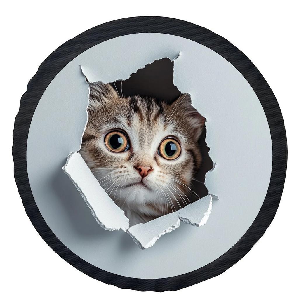 1pc Of A Curious Cat-Themed Tire Cover, Stylish And Universal, Designed To Protect Wheels, Compatible With Most Car Wheels.
