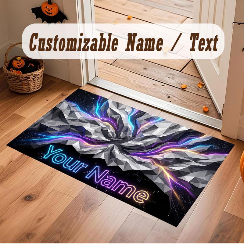 Abstract Geometric Theme Crystal Velvet Floor Rug Personalized Custom Name Text Warm Carpet Home Decoration