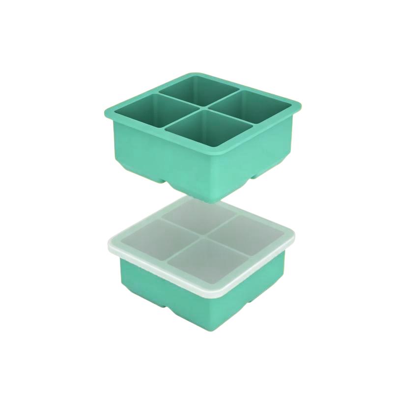 Large Ice Cube Mold with Lid Stackable Soft Silicone Square Tray for Cocktails Camping Use
