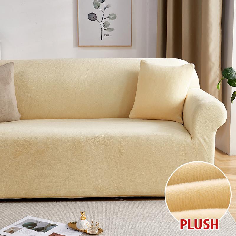Plüschstoff Sofabezüge für Wohnzimmer 1/2/3/4 Sitzer Elastischer Stretch Couchbezug L-förmige Sofahusse Möbelschutz