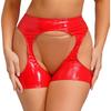 Womens Wet Look Hot Pants Open Crotch Thigh Cutouts Bodycon Boxer Shorts Patent Leather Design for Pole Dance