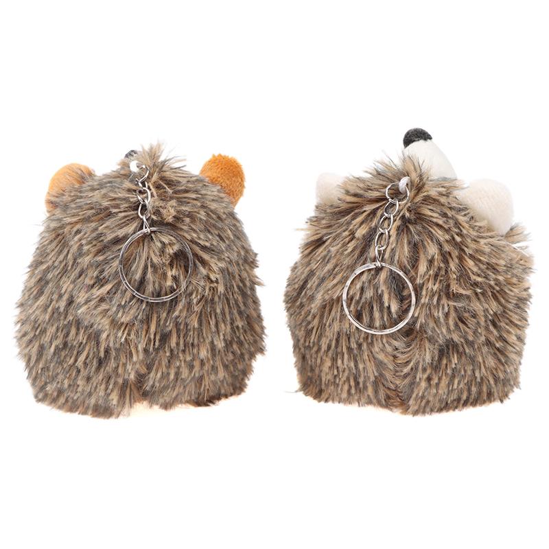 Soft Plush Hedgehog Doll Metal Keychain Brown Car Pendant Toy Keyring Decoration Phone Bag Pendant