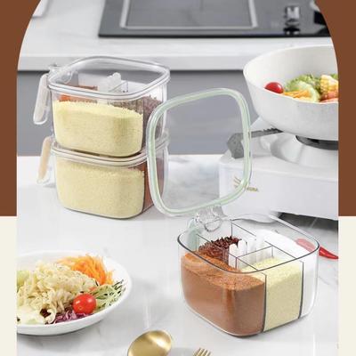 Gewürzbox für die Küche, versiegelt, feuchtigkeitsbeständig, mit Klebeband, mit vier Fächern, Gewürzbehälter vom Presstyp