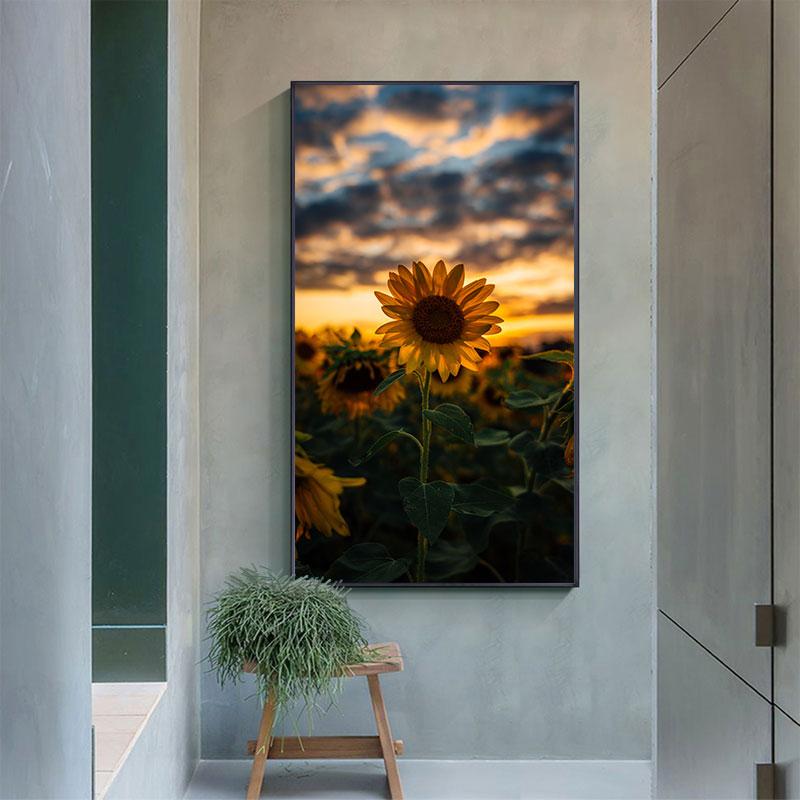 

Скандинавский холст с подсолнухом, настенная живопись, пейзажные постеры и принты, цветочные поля, фотографии для гостиной, украшение для входа, без рамки 20*40cm