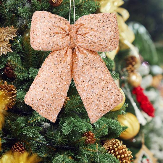 Christmas Bowknot Sparkling Sequins Decor Twist Tie Velvet Bows Xmas Tree Wreaths Garland Gift Wrapping Wedding Decor