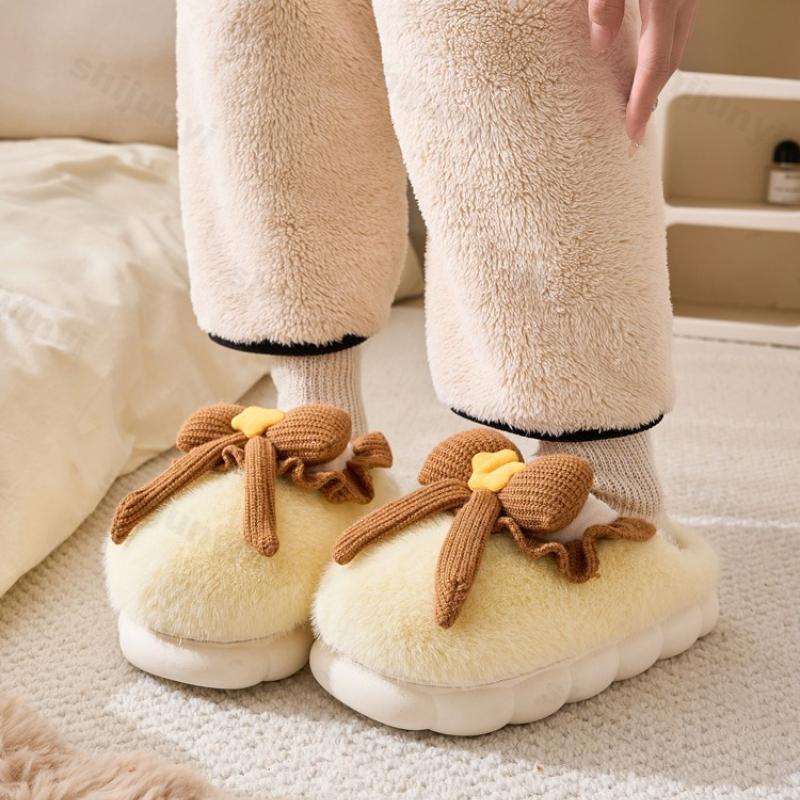 Módní dámské bavlněné pantofle 2025 Zima Nová móda Mašle Vnitřní Protiskluzové Plyšové Boty Venkovní Zesílené Teplé Pohodlné Bavlněné Boty