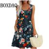 Vintage Floral Pattern Sundresses For Women Summer Casual Tank Flower 3D Print Dress Loose Plus Size Sleeveless Dresses